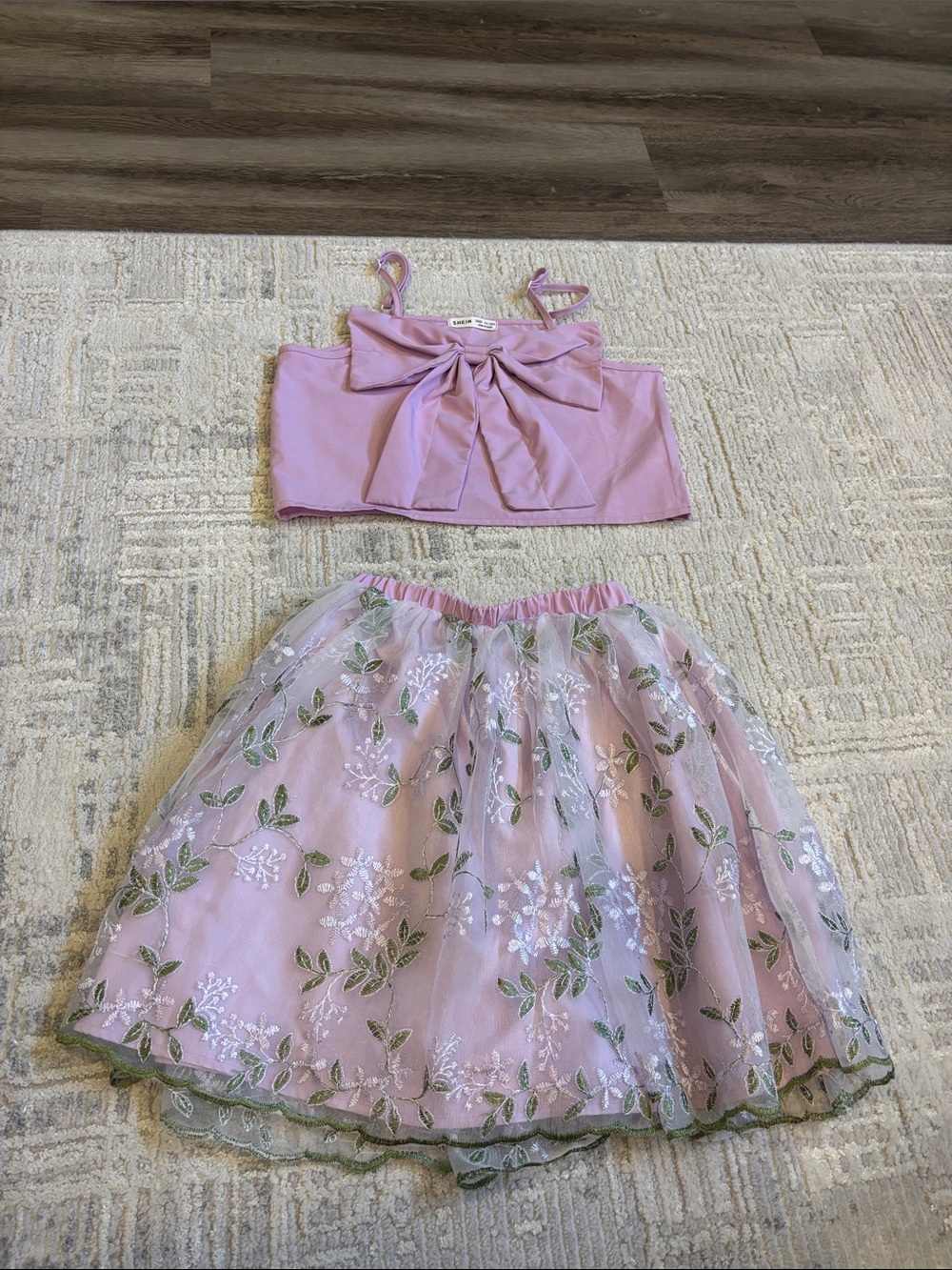 Kids Pink Floral Bow Two-Piece Set
